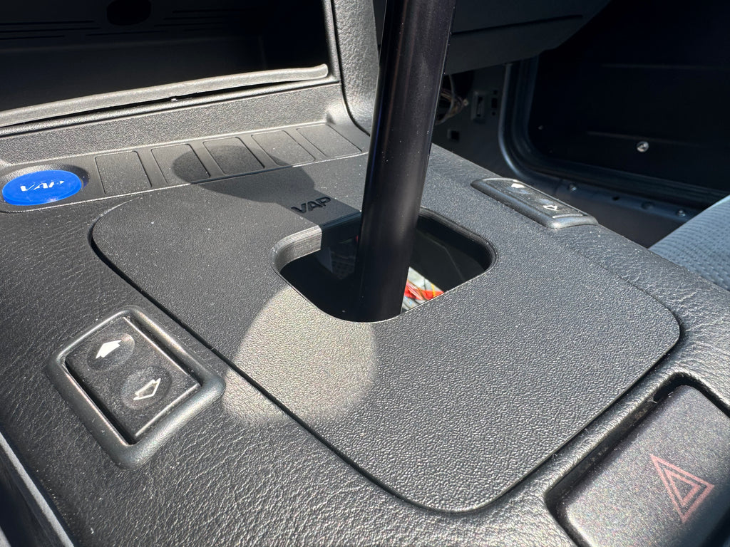 BMW E36 shift boot delete cover fitment detail in interior