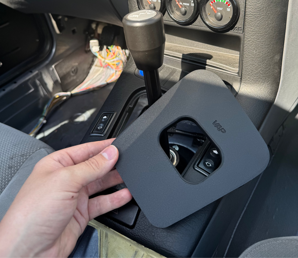 BMW E36 shift boot delete cover installed with short shifter setup